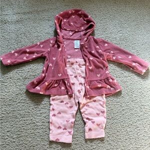 Pink Fleece Heart Baby Zip-up Sweatshirt with Pants